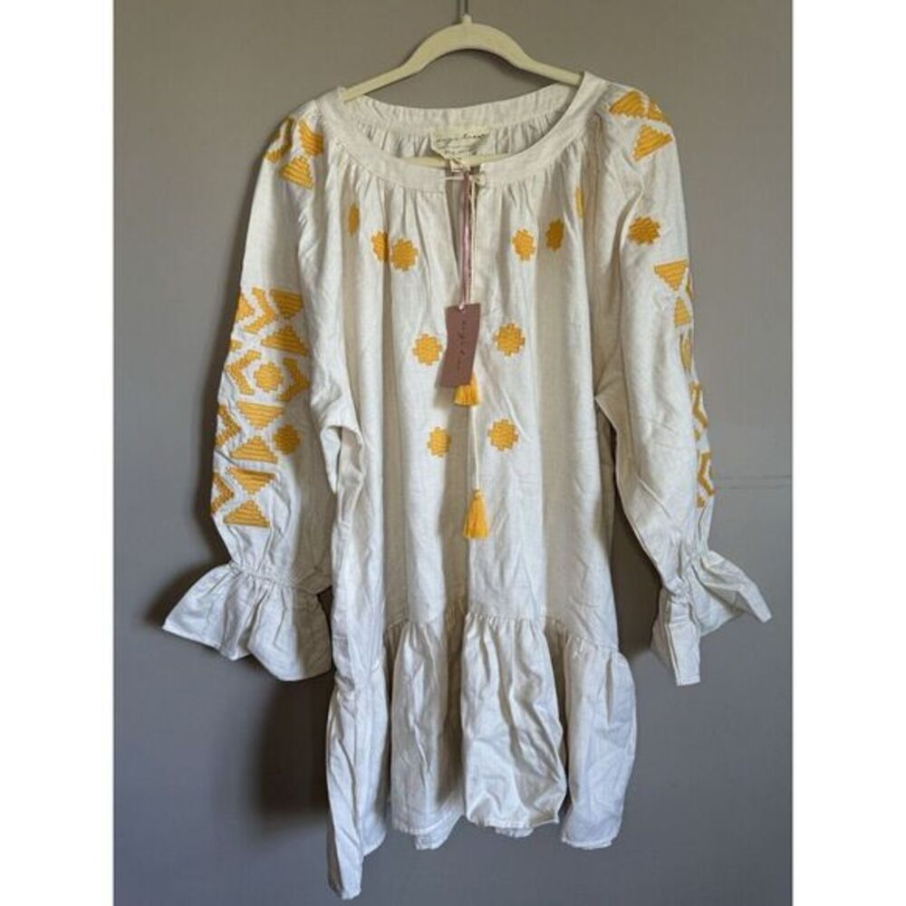 NEW Evy's Tree Jolene Cream And Yellow Embroidered Blouse Tunic 1X